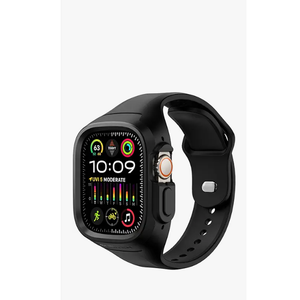 SURITCH Sport Band for Apple Watch Ultra 3/2/1 Case with Band 49mm, Soft Silicone Shockproof Rugged Protective Replacement Strap with Case for Women Men, Black