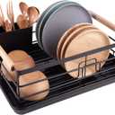 BRIAN & DANY Dish Drying Rack, Dish Racks for Kitchen Counter, Stainless Steel Dish Drainer with Removable Cutlery Holder & Drainboard, Black