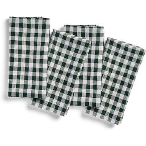 Solino Home Linen Napkins Set of 8-100% Linen Gingham Green Dinner Napkins 20 x 20 Inch - Handcrafted and Machine Washable - Gingham Check - Christmas, Dark Green 