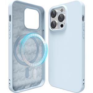 oakxco Silicone Case for iPhone 14 Pro Case Magnetic, Compatible with Magsafe Wireless Charging, Slim Thin Soft Rubber Gel, Girly Cute Aesthetic Trendy Hard Shell Mag Safe Cover for Women, Light Blue
