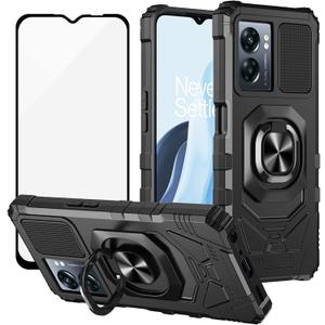 Ailiber Case for OnePlus Nord N300 5G, One Plus N300 5G Case with Tempered Glass Screen Protector, Ring Kickstand for Magnetic Car Mount, Military Grade Shockproof Phone Cover for 1+ Nord N300 -Black