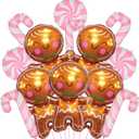 3 x 13Pcs Gingerbread Balloons and Candy Cane Foil Balloons for Pink Christmas Gingerbread Decorations, Christmas Candy Cane Birthday Baby Shower Party Decorations