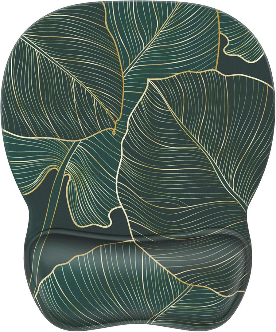 MROCO Ergonomic Mouse Pad with Gel Wrist Rest, Smooth Wrist Support Surface, Non-Slip PU Base for Pain Relief, Comfortable Mousepad for Computer, Laptop, Office & Home, 9.4 x 8.1 in, Green Leaves