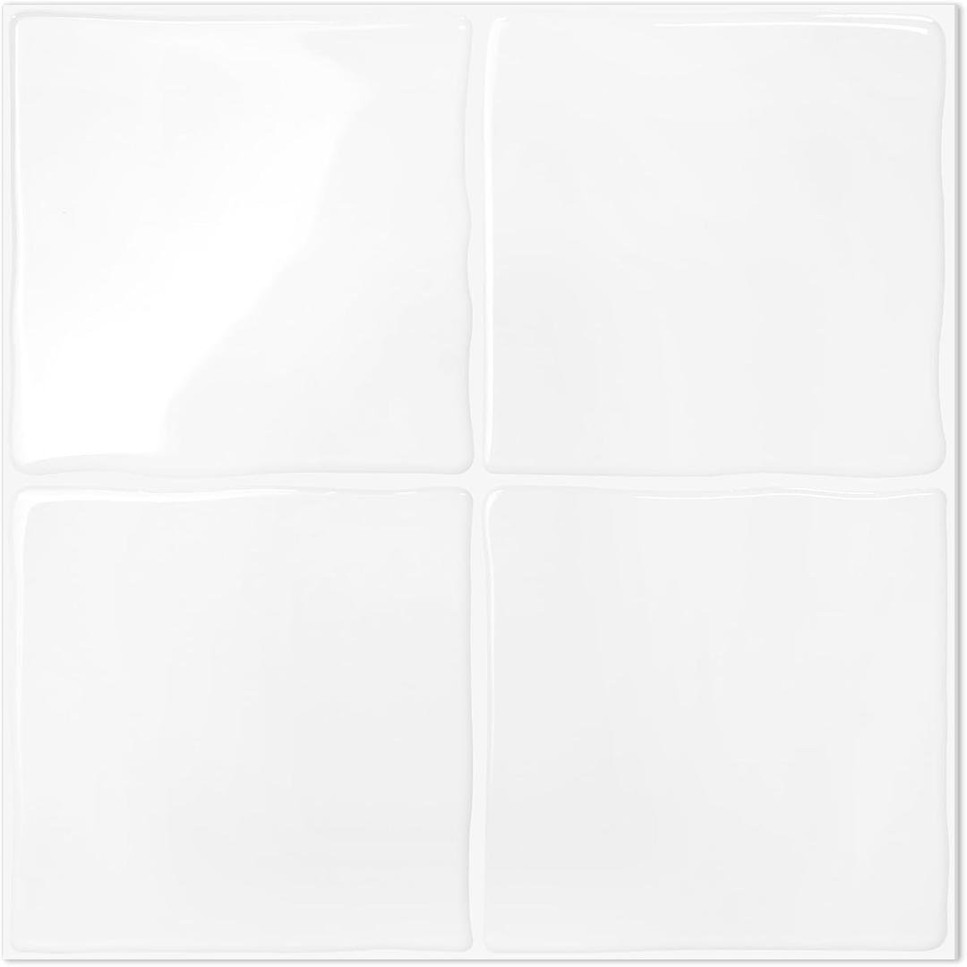 STICKGOO 10 Sheets Peel and Stick Backsplash - 9" x 9" 3D Adhesive Peel and Stick Tile Backsplash for Kitchen&Bathroom (Pure White)