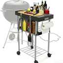 Rolling Grill Side Table Cart for 18"/22" Weber Charcoal Kettle Grills - Outdoor Prep Stand with Wheels, Mesh Storage Racks for Backyard BBQ, Camping, Parties
