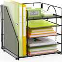 5 Tier Desk Organizer with Vertical File Holder, Desktop File Organizer for Office Home School, Black