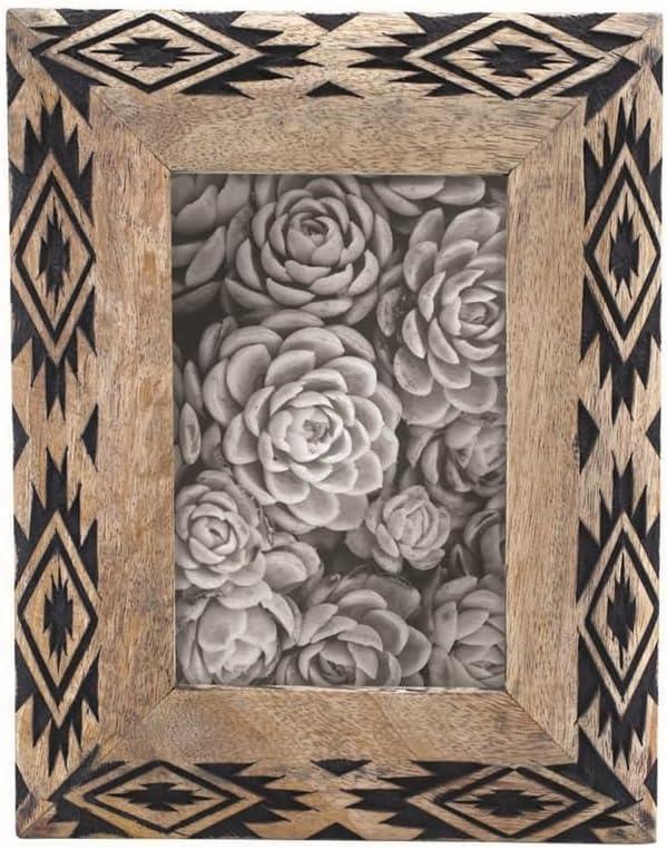 Foreside Home & Garden Natural Wood 4 x 6 inch Tribal Pattern Decorative Wood Picture Frame