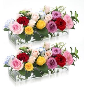 2 Pack Acrylic Flower Vase Rectangular, Clear Acrylic Flower Vase, 24 Inch Long Floral Centerpiece for Dining Table Decor, Clear Vases with 12 Holes,Modern Flower vase for Home/Wedding/Party
