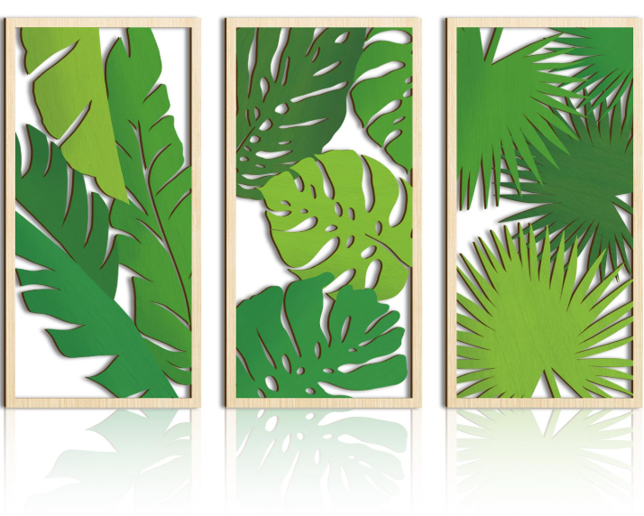 IARTTOP Large Green Tropical Palm Leaf Wood Wall Decor
