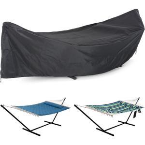 ANOW Heavy Duty Waterproof Hammock Cover for 12FT Stand, Premium PU Fabric with Windproof Buckle & Air Vents, All-Weather Protection, Grid Black