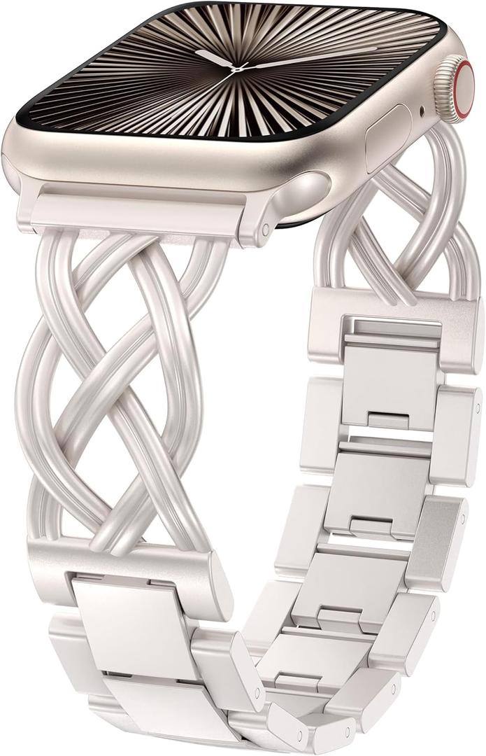TOYOUTHS Dressy Bracelet Compatible with Apple Watch Bands 38/40/41/42/44/45/46/49mm Women, Celtic Stainless Steel Metal Fancy Nice Pretty Strap for iWatch Series 11 10 9 8 7 6 5 4 Ultra/SE 3 2 1 (Starlight)