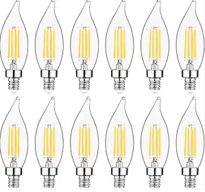 Sigalux E12 LED Bulb Candelabra Base 60 watt Chandelier Light Bulbs Dimmable, Flame Tip, 4.5W, 500LM 2700K Soft White, CA10 Candle Light Bulbs, 12 Packs