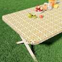 misaya Rectangle Vinyl Table Cloth, Elastic Fitted Flannel Backed Tablecloth, 100% Waterproof Plastic Table Cover Fits 5 Foot Folding Tables for Picnic, Camping, Outdoor (Gold, 30" x 60")