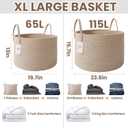 JMvicyroam 115L Extra Large Blanket Basket for Living Room - Woven Cotton Rope Laundry Hamper with Reinforced Handles - Storage Bin for Pillows, Comforters & Toys - Machine Washable, Oatmeal