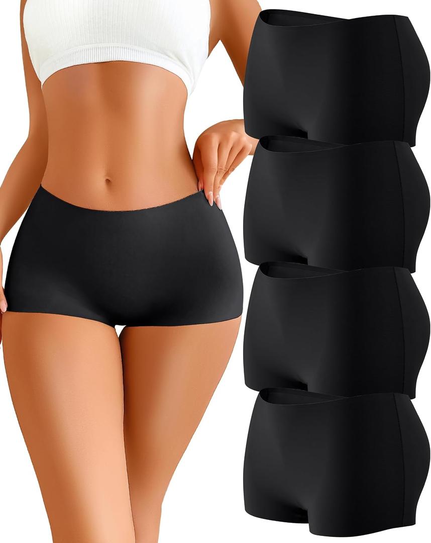 CUTE BYTE Womens Seamless Boy Shorts Underwear Soft Stretch No Show Boxer Shorts Briefs Panties for Ladies 4 Packs (M)