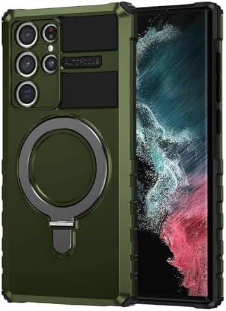THMEIRA Compatible with Samsung Galaxy S22 Ultra Magnetic Case with Ring Kickstand [Compatible with MagSafe] Military Grade Heavy Duty Case for Samsung S22 Ultra 6.8'' (Not Fit S22), Green