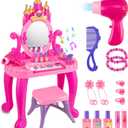 Vanity Makeup Table Toy with Adjustable Mirror, Comfortable Seat, Electronic Organ, Lights, and Music for Little Girls - Spark Imagination with Our Toddler Vanity Set