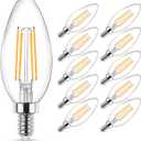 Ascher E12 Candelabra LED Light Bulbs 60 Watt Equivalent, Warm White 2700K, Non-Dimmable, 550 Lumen, Clear LED Filament Candle Bulbs, Pack of 10
