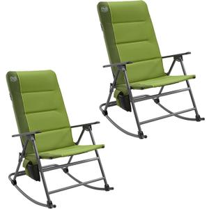 TIMBER RIDGE Oversized Folding Rocking Camping Chair, Padded Outdoor Rocker with High Back, Portable Outdoor Chair for Patio, Garden, Lawn, Supports up to 400 lbs, Green, 2 Pack, 38 x 22.5 x 43.5 inches