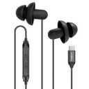Hearprotek Sleep Headphones, 1 Pair USB C Wired Earbuds with Soft Silicone Noise Reduction Type C Earbuds with Microphone, Ideal for Sleeping, snoring, Relaxation (Black)