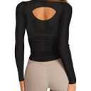 LASLULU Womens Long Sleeve Workout Tops Active Sheer Fitted Open Back Gym Yoga Athletic Running Tops Wrap Top Pilates Outfits, Size Small