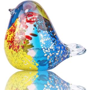 QFkris 3.5" Blown Glass Bird Figurine Handmade Art Glass Bird Crystal Paper Weight Christmas Birthday Gift Home Table Ornament Decor (N004)