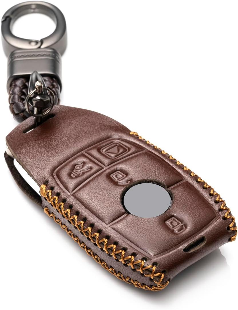 Vitodeco Genuine Leather Smart Key Fob Case with Leather Key Strap Compatible for Mercedes-Benz A, C, E, S, CLA, CLS, GLA, GLB, GLC, GLE, GLS, G Glass (2017 - 2024) - 4-Button, Brown Vitodeco Genuine Leather Smart Key Fob Case with Leather Key Strap Compatible for Mercedes-Benz A, C, E, S, CLA, CLS, GLA, GLB, GLC, GLE, GLS, G Glass (2017 - 2024) - 4-Button, Brown