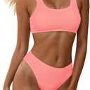 YIMISAN Women's Ribbed Two Piece Bikini Sets Wide Shoulder Strap Top Swimsuit with Mid Waist Cheeky Bathing Suit Large