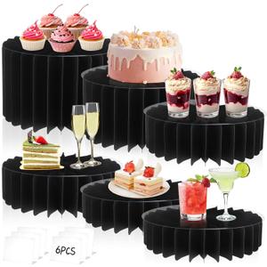 6Pcs Buffet Risers, Food Risers for Table, Foldable Cake Display Stands, Tall Cardboard Cupcakes Stand for Show Catering Desserts Jewelry Wedding Birthday Party Decoration (Black)