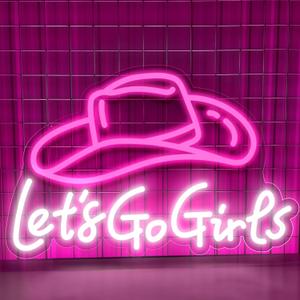Let's Go Girls Neon Sign, Pink Cowgirl Hat Led Light Up Sign Dimmable USB Powered Country Retro Western Art Wall Letter Sign for Cowboy Bar Bedroom Man Cave Wedding Christmas Birthday Party Decor