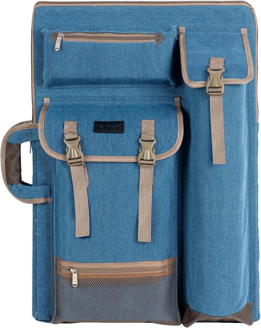 TRANSON Art Portfolio Case Artist Backpack Canvas Bag Large 26 x 19.5 (Turquoise Green)