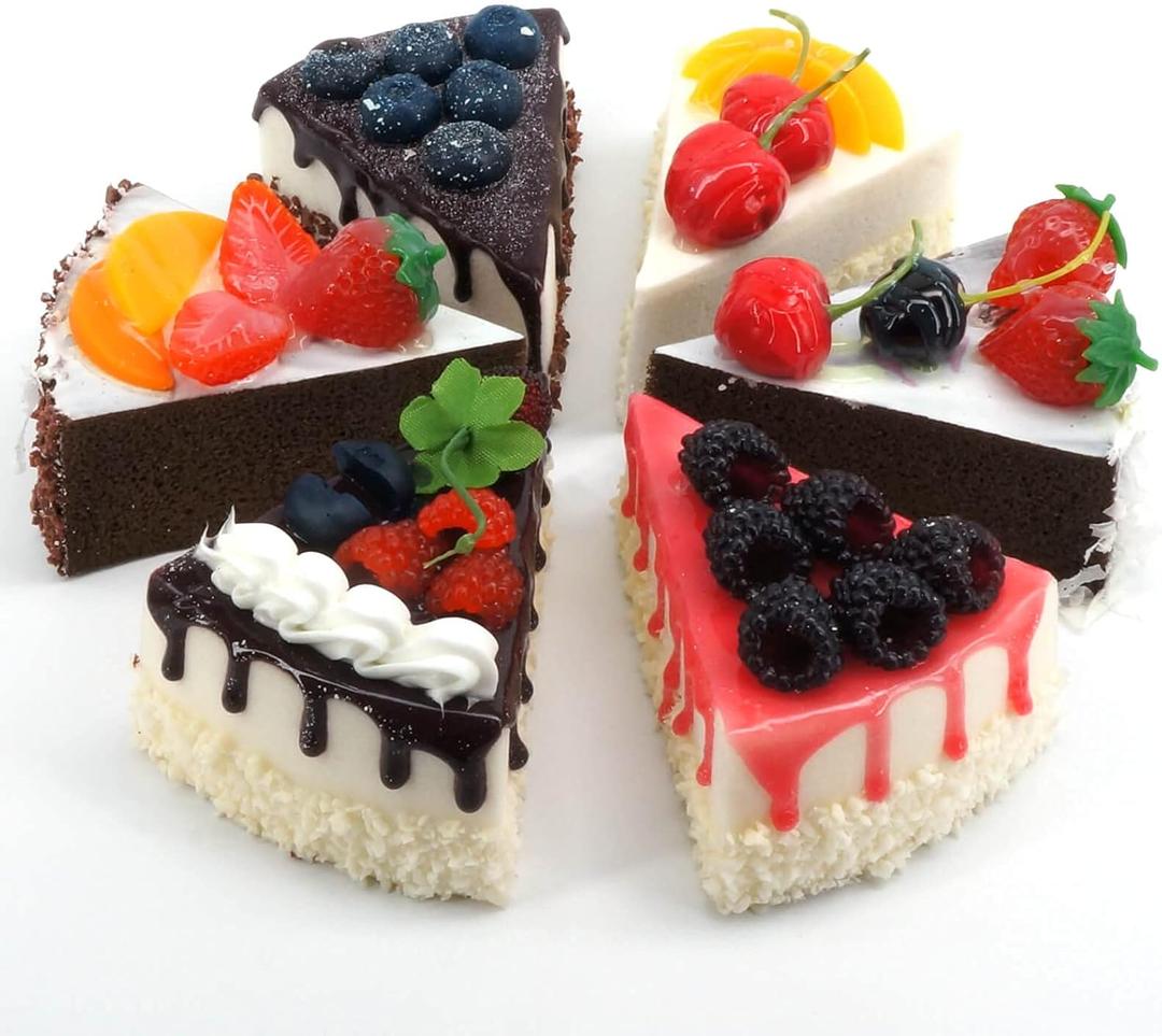 [6-Pack] Faux Slice Cake - Artificial Desserts Replica for Kitchen and Bakery Shop Display (Multi)