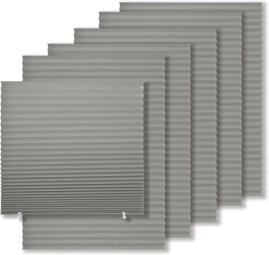 6 Pack Temporary Light Filtering Paper Shades for Windows,Paper Pleated Blinds with Adhesive,No Tools No Drilling Free Cut Size Temporary Room Darkening Shades(Grey, 36" W x 72" H), 36"W*72"H - 6 PC