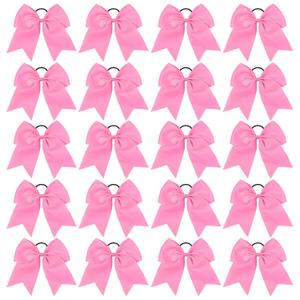 20 PCS 8 Inch Cheer Hair Bows Large Cheerleading Big Hair Bows with Ponytail Holder Hand-made Grosgrain Ribbon Hair Accessories for Teen Girls(Pink)