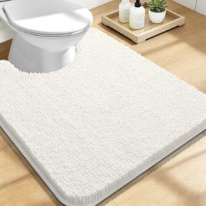 OLANLY Toilet Rugs U-Shaped 24x20, Extra Soft Absorbent Chenille Contour Bathroom Rugs for Toilet, Dry Quickly, Machine Washable, Non-Slip Bath Mat, Ivory