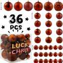 Christmas Ball Ornaments Brown Christmas Tree Decorations with Hang Rope-36pcs Shatterproof Christmas Ornaments Set with 6 Styles in 3 Sizes(Small Medium Large)