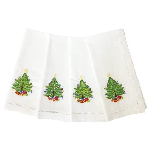 HCRAFT Embroidered Cotton Table Napkin, Cloth Napkins Set of 4 18"x18" Christmas Tree Napkin Square Fabric, Dining Room, Napkins Cloth Machine Washable, Christmas Napkins, Great Present Ideas