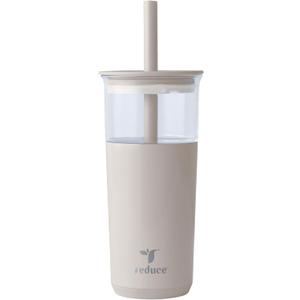 REDUCE Aspen 20 oz Vacuum Insulated Glass Tumbler with Lid & Extra Wide Straw - Keeps Drinks Cold for 12 Hrs - Ideal for Iced Coffee, Smoothies & Boba - Dishwasher Safe, Soft Base - Sand