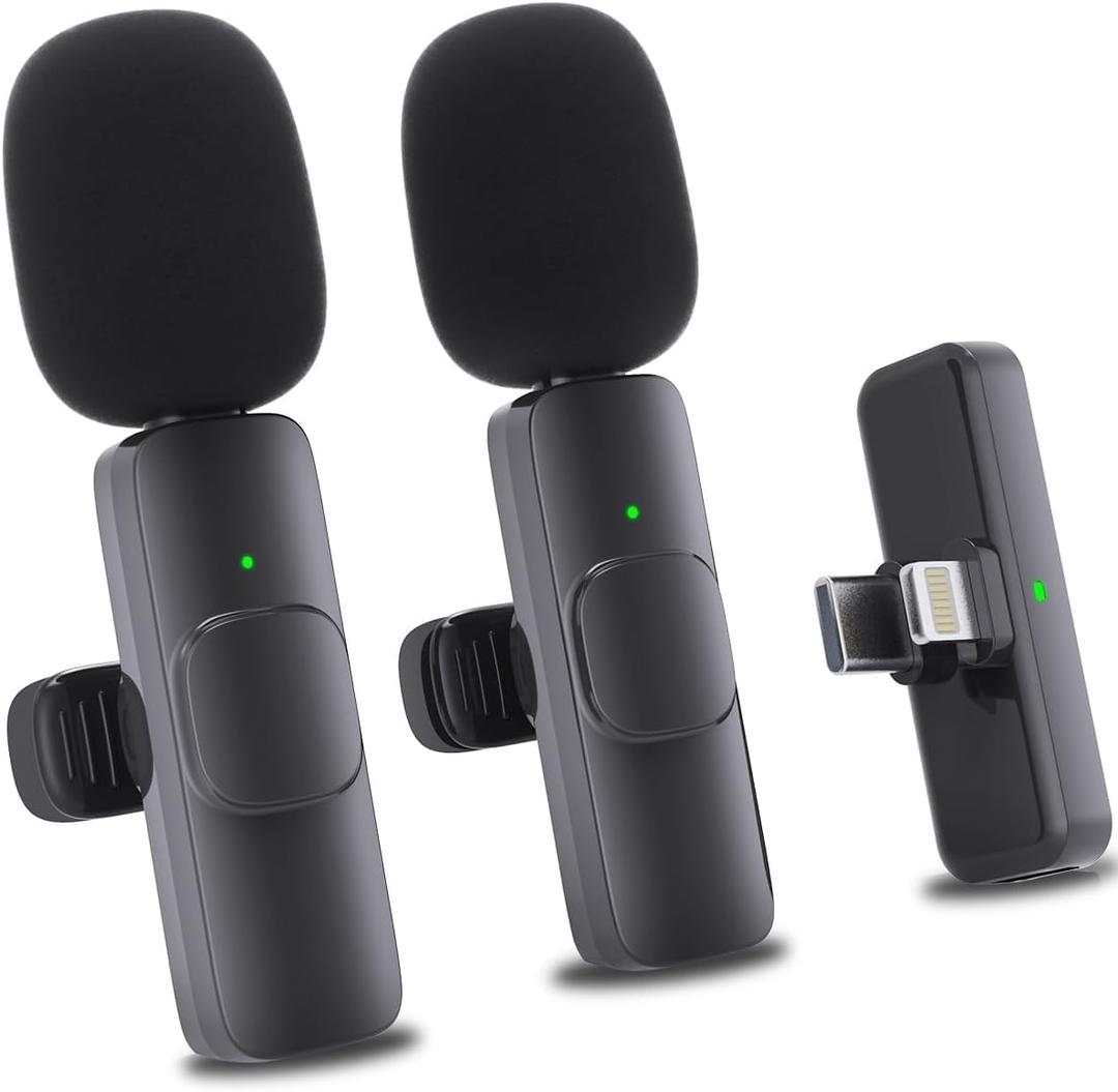 Wireless Mini Microphone for iPhone：2 Pack Lavalier Lapel Mic with AI Noise Cancellation & 70ft Range, 16H Total Battery, Plug and Play Clip-on Android Microphone for YouTube TikTok Podcast Vlogging