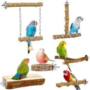 Bird Perches, 6pcs Natural Wood Birds Stand Branch, Bird Perch Chewing Stick Cage Accessories Parrot Climbing Standing Branches Paw Grinding Fork Sets for Parakeet Lovebirds Cockatiels