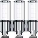 3 in 1 Chamber Wall Mounted BathroomShower Pump Dispenser,Dispensers for The Shower,Shampoo and Conditioner Dispenser,Shower Dispenser 3 Chamber no Drill(17.6 oz Triple,Colourless)
