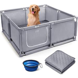 Whelping Box for Dogs and Puppies 48x48x18 inch Pet Whelping Box with Washable Pee Pads and Collapsible Dog Bowl for Medium Small Dogs (Light Grey)