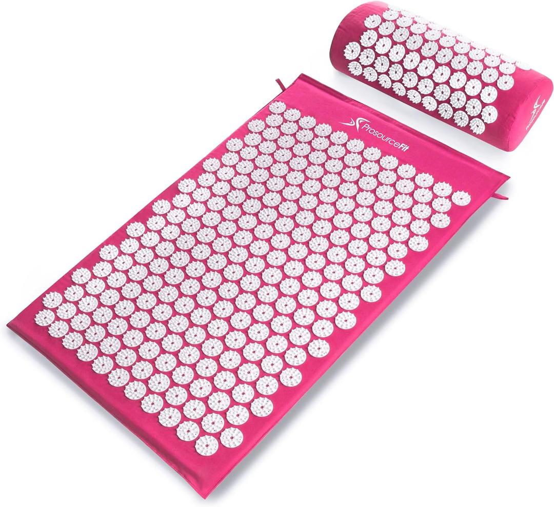 ProsourceFit Acupressure Mat and Pillow Set for Back/Neck Pain Relief and Muscle Relaxation (Large, Pink/White)