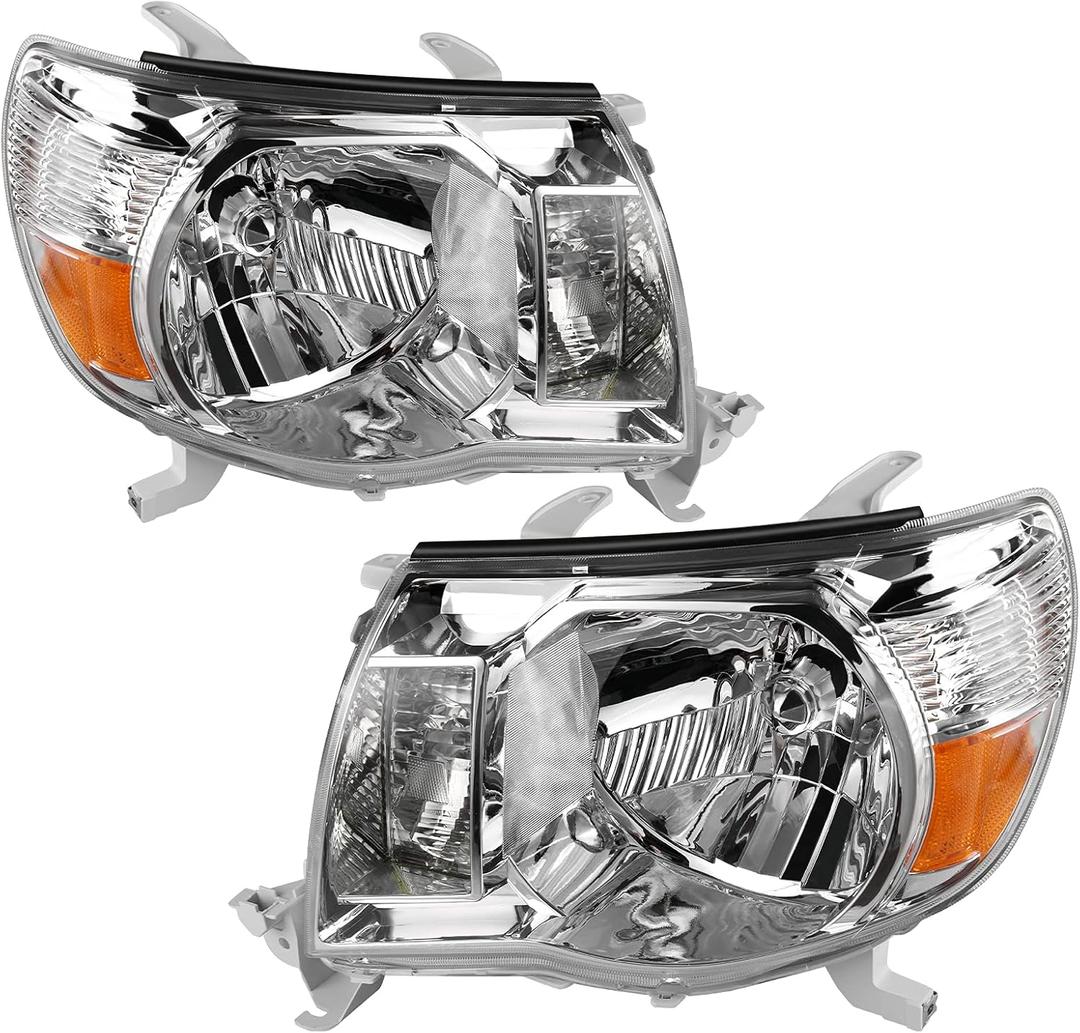 AUTOSAVER88 Headlight Assembly Compatible with 2005-2011 Tacoma 05 06 07 08 09 10 11 Pickup Truck Headlamp OE Style Replacement Chrome Housing Amber Reflector