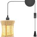 Zarnicy Hanging Lamp Plug in Pendant Light, 16Ft Hanging Lights with Plug in Cord Hand Woven Wicker Rattan Light Fixtures Ceiling with Small Boho Lamp Shade, On/ Off Switch (No Bulb)