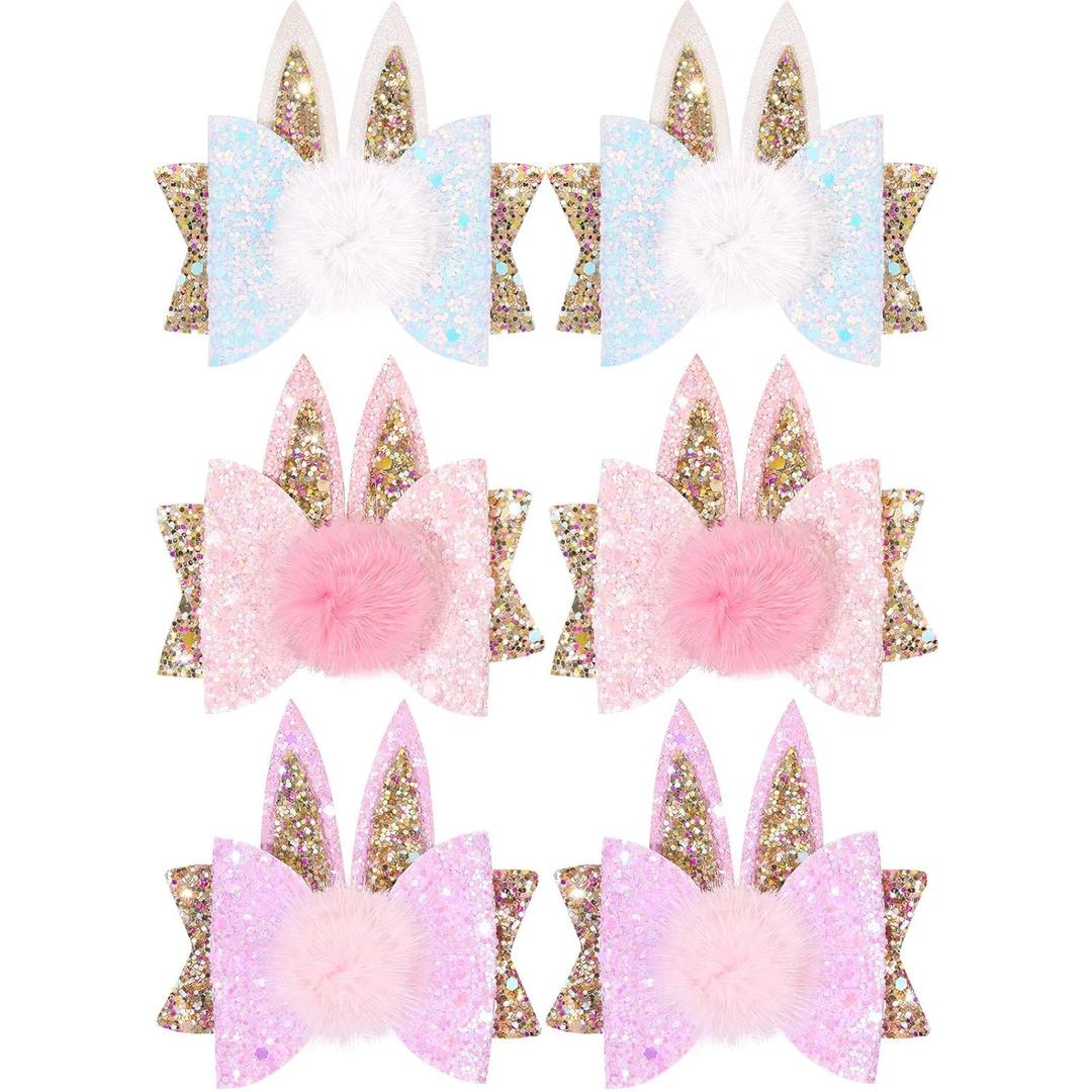 2 x OAOLEER 6Pcs Easter Bunny Hair Bow Clips, Rabbit Hair Bow Accessories for Easter Party Birthday Supplies (Glitter Easter Bows)