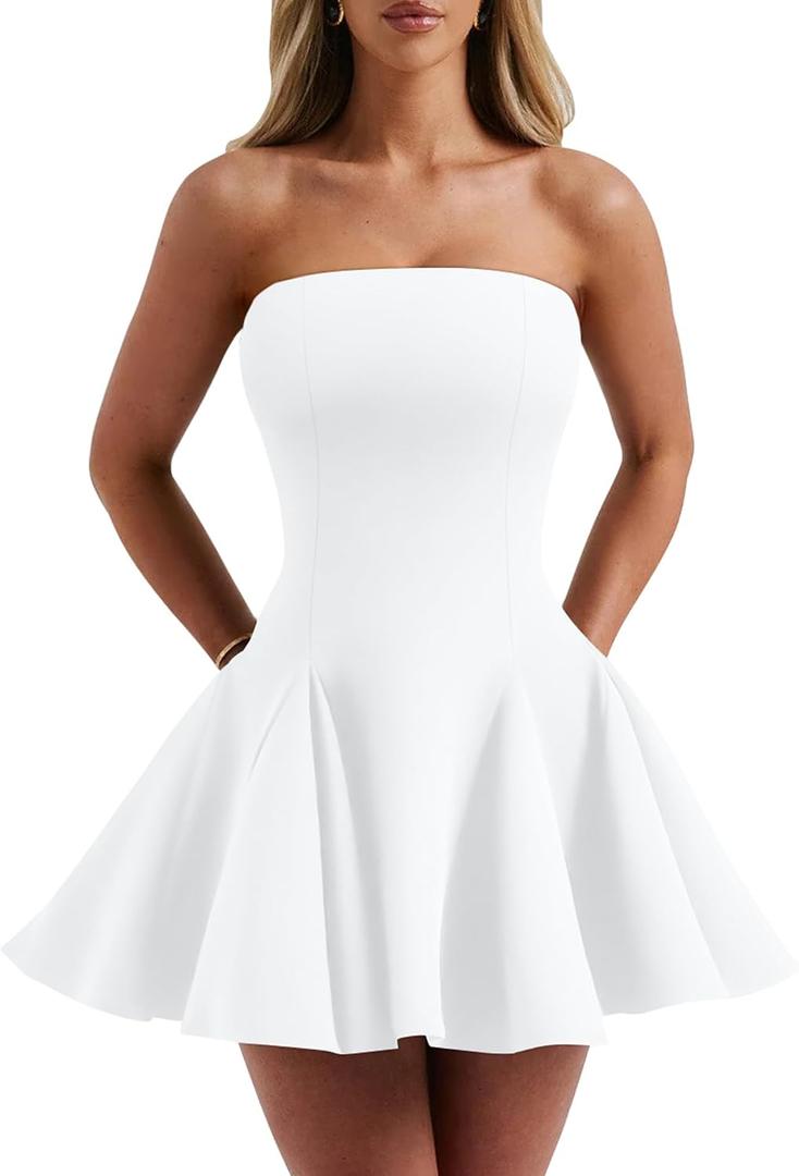 DAAWENXI Women's Sexy Summer Strapless Mini Dress Homecoming Off Shoulder Sleeveless Party Club Short Dresses, XL