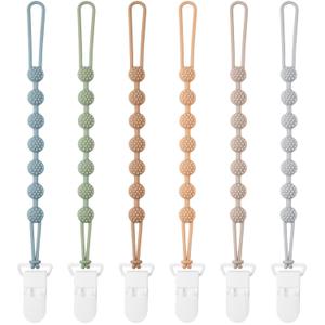 Baby Pacifier Clip, 6 Pack Silicone Pacifier Holder with One Piece Design for Baby Boy and Girl, BPA Free Soft Flexible Paci Binky Clips (Grey)