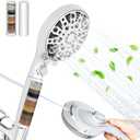 HYLER Shower Head High Pressure Handheld with 15-Stage Filter (Extra Filter, 6ft Hose, 2.5 GPM) - 8 Spray and 1 Focused Jet Mode, Water Saving Showerhead, Chrome