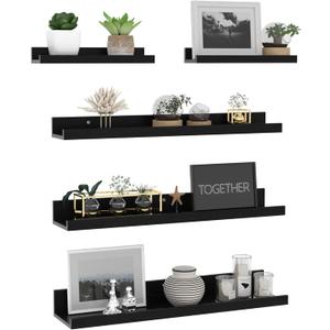 Giftgarden 24 Inch Wall Mounted Floating Shelves Set of 5, Black Wood Wall Shelves for Bathroom, Bedroom, Kitchen, Living Room Storage, Wooden Picture Ledge